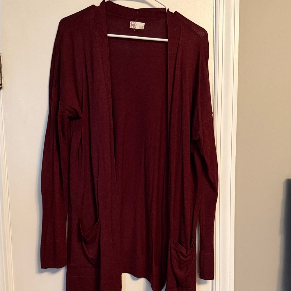 SO Women's Deep Red Open Front Cardigan